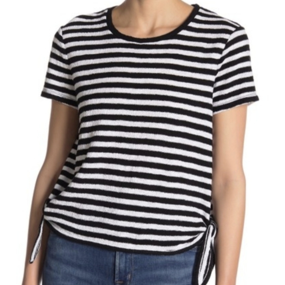 Madewell Black and White Striped Modern Side Tie Tee